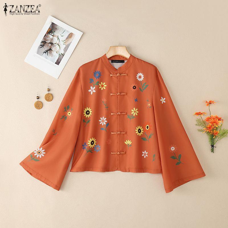 ZANZEA Women Casual Round Neck Loose Long Sleeve Floral Print Blouse