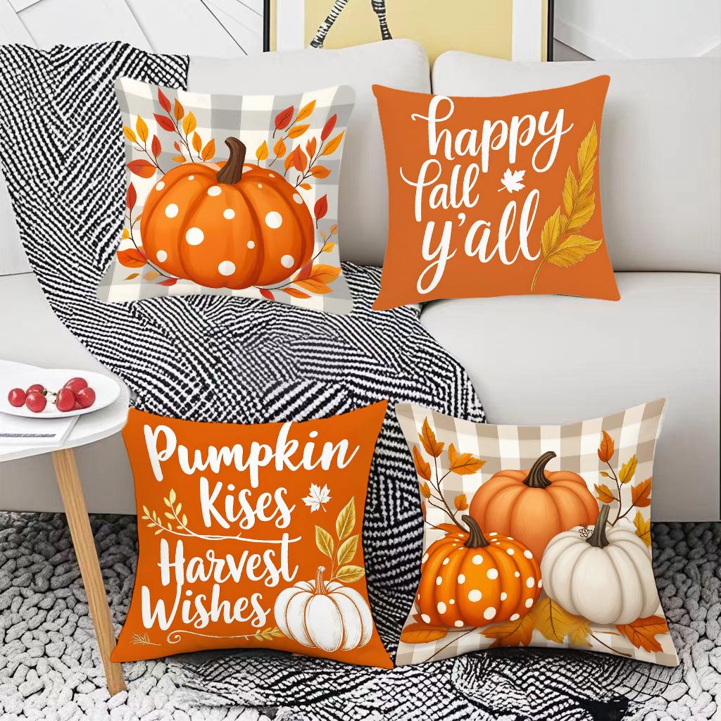 Thanksgiving Series Festive Warm Atmosphere Pumpkin Letter Print Pillow Case Nap Pillow Cushion