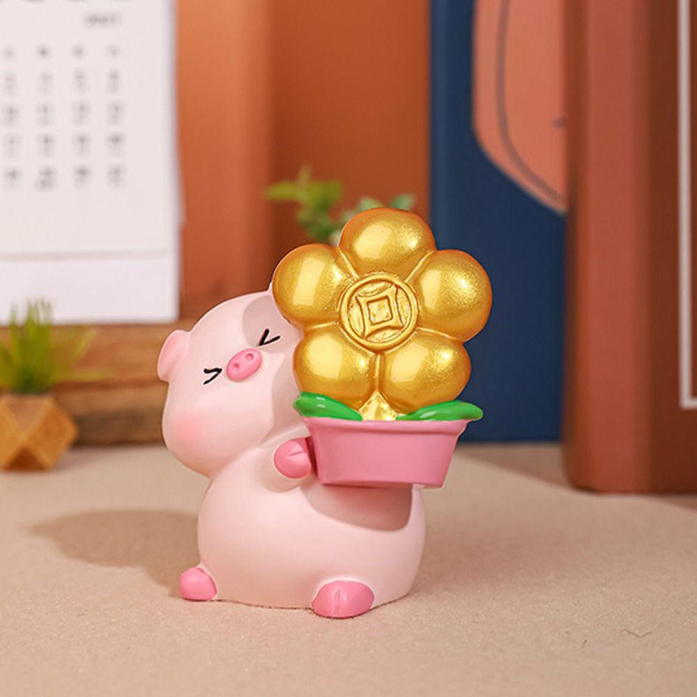 Fortune Lucky Pig Figurine Cute New Year Pig Figurine Blessing Pig Statue  Office Desktop Decor
