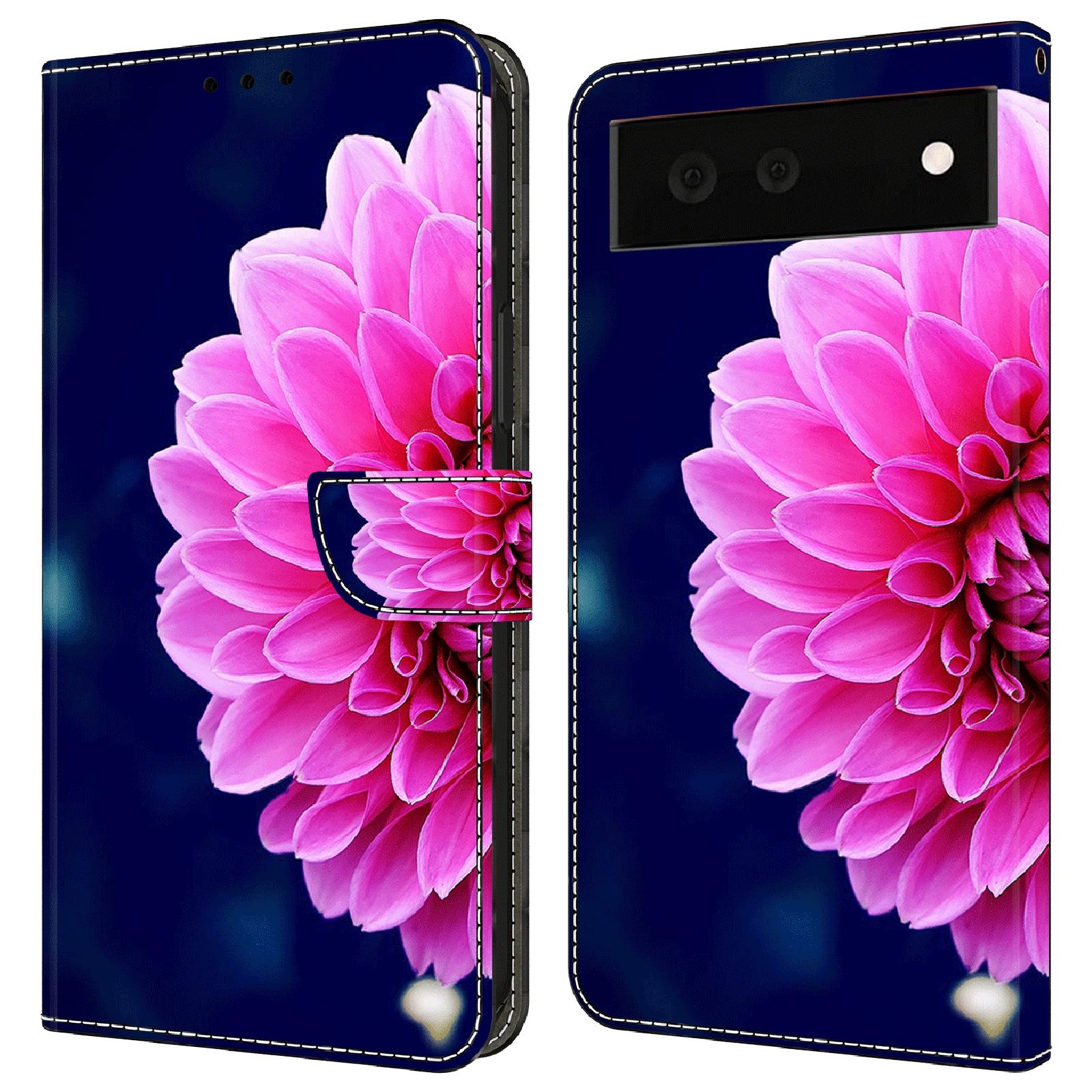 

For Google Pixel 6a PU Leather Case 3D Pattern Printing Stand Flip Wallet Phone Cover Pink Flowers