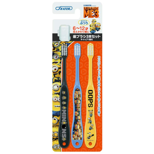 

Skater Toothbrush with Cap, for Elementary School Students (Ages 6-12), Medium Bristles, Set of 3, Minions Design (TB6T-A)