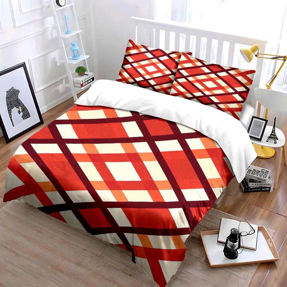 Red and orange plaid. Bedding sets Duvet cover sets Duvet covers Pillowcases(1 * Duvet Cover 2 * Pillowcases, without duvet insert)