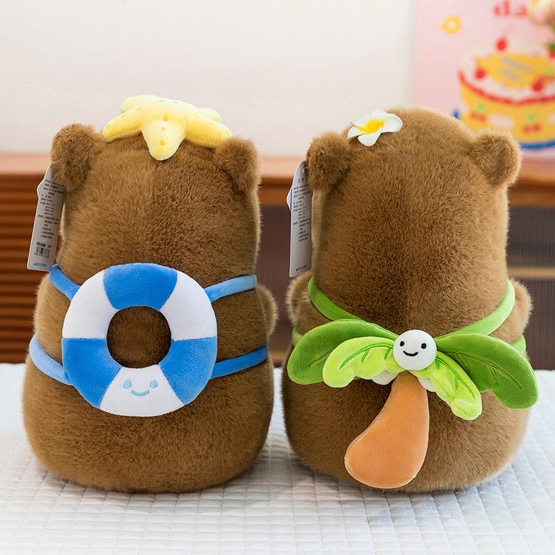 New Seaside Summer Coconut Tree Backpack Kapibara Plush Toy Swimming Ring Capybara Doll for Girls