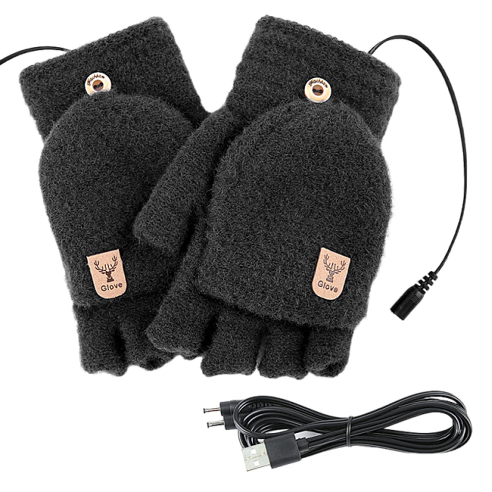 USB Electric Heated Gloves Windproof Soft Leather Heating Gloves Anti-Slip Motorcycle Thermal Gloves for Outdoor Camping Hiking