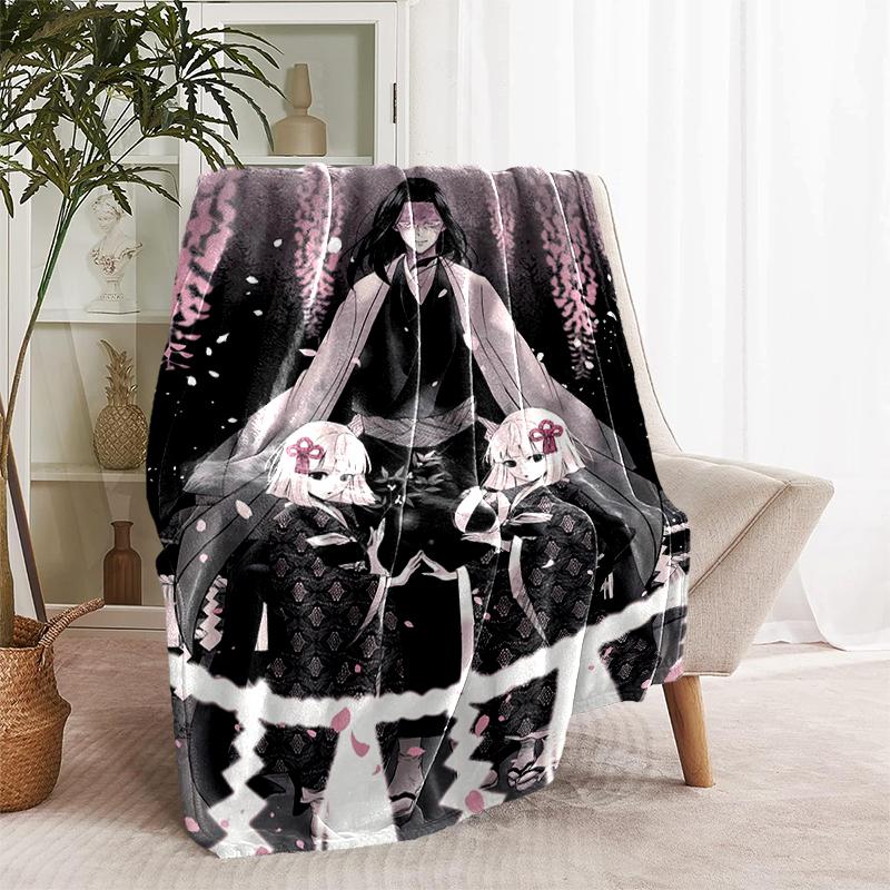 1 Stück Decke mit Demon Slayer Charakteren Aufdruck, Leichte Decke für Sofa, Bett - Weich & Warm, Geschenk für alle Jahreszeiten wie Weihnachten, Halloween 80cmx120cm gray