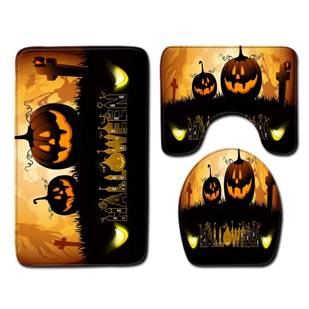 Halloween Shower Curtain Floor Mat Combination Four-Piece Set Bathroom Toilet Carpet Shower Room Foot Door Mat