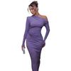 Europäischer Stil Damen One-Shoulder Raffung Langarm Figurbetontes Kleid - Herbst- und Winterkollektion