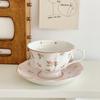 Pink Rabbit Print Vintage Coffee Cup and Saucer Set Ceramic Cup Cute Girls' Afternoon Tea Dim & Saucer