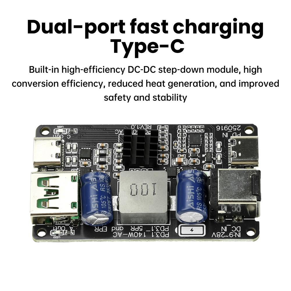 PD 140W Fast Charging Module High-power DC Buck Dual Port Charging Module Type C USB Step-Down Converter PD3.1 QC3.0 QC4 QC4+
