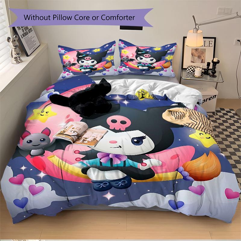 3pcs Starry Night Sky Kuromi Pattern Bedding Set, 1* Cover + 2*Pillowcases, Printed Bedding Set, Soft and Comfortable H102