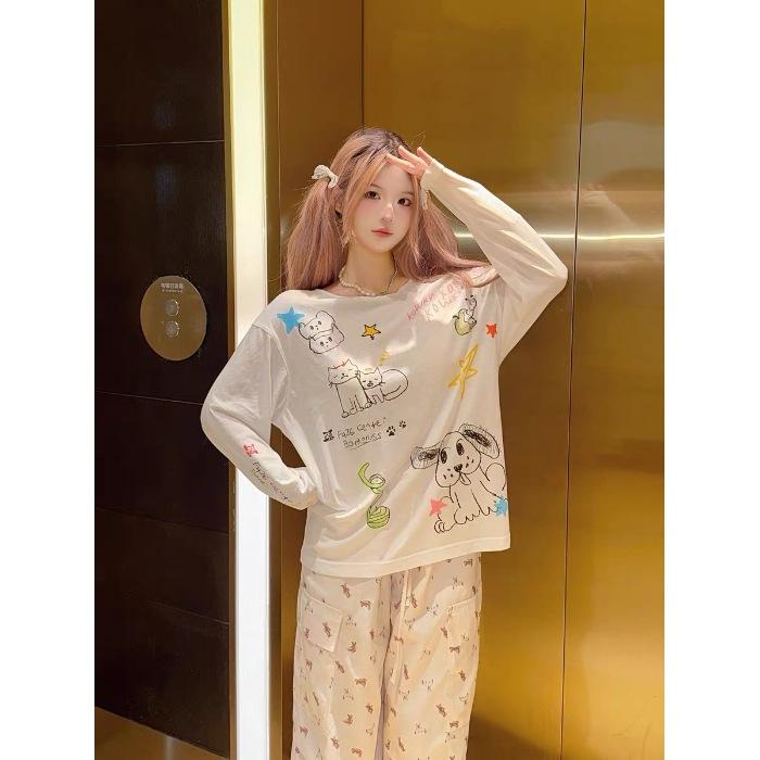 Snowflake cotton g printing t-shirt women s summer new long-sleeved thin versatile loose lazy and thin S
