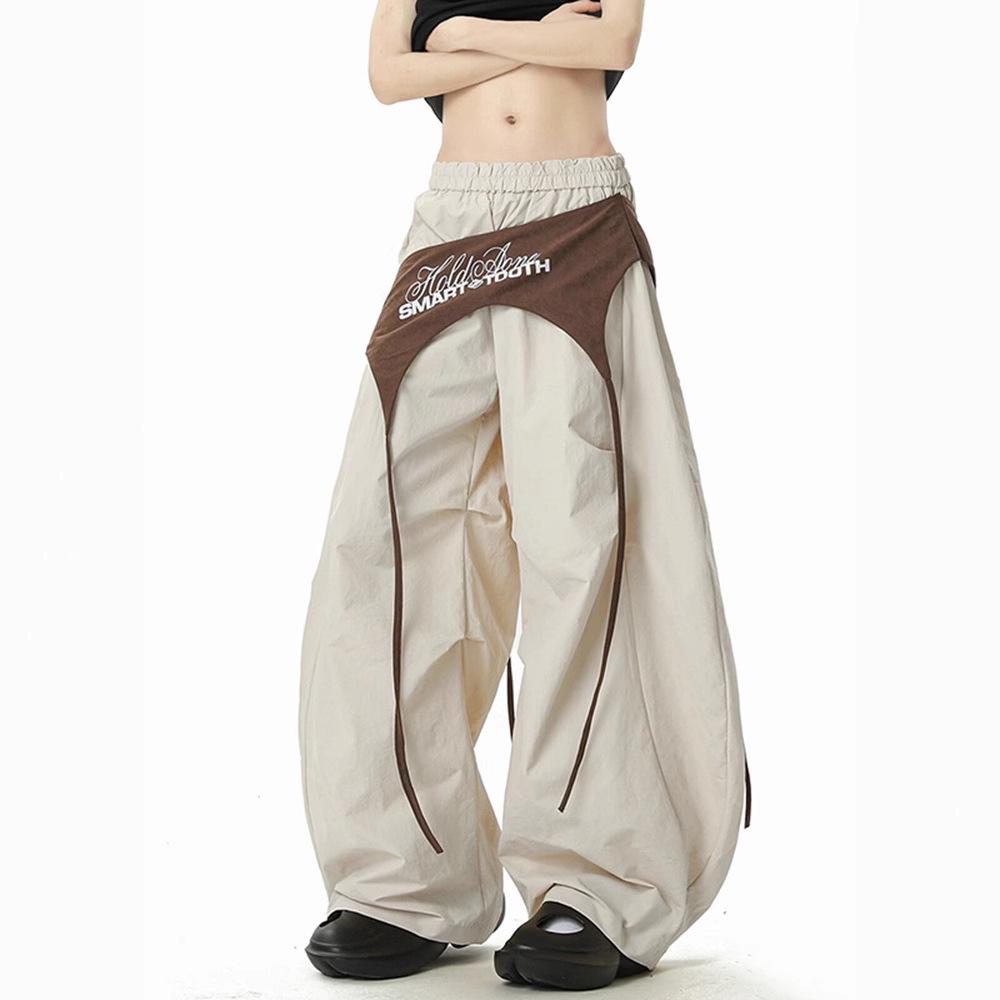 Women's American Design Color-Block Lace-Up Scimitar Pants: Spring/Summer 2025 Hip-Hop Parachute Dance Pants