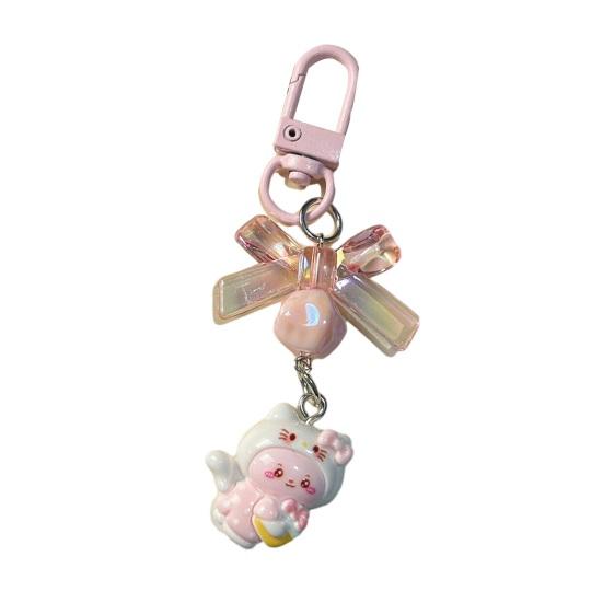 

Bag Pendant 3D Kitten Bow Design Resin Keychain with Metal Buckle Lightweight Girl Key Holder Hanging Ornament светло-розовый