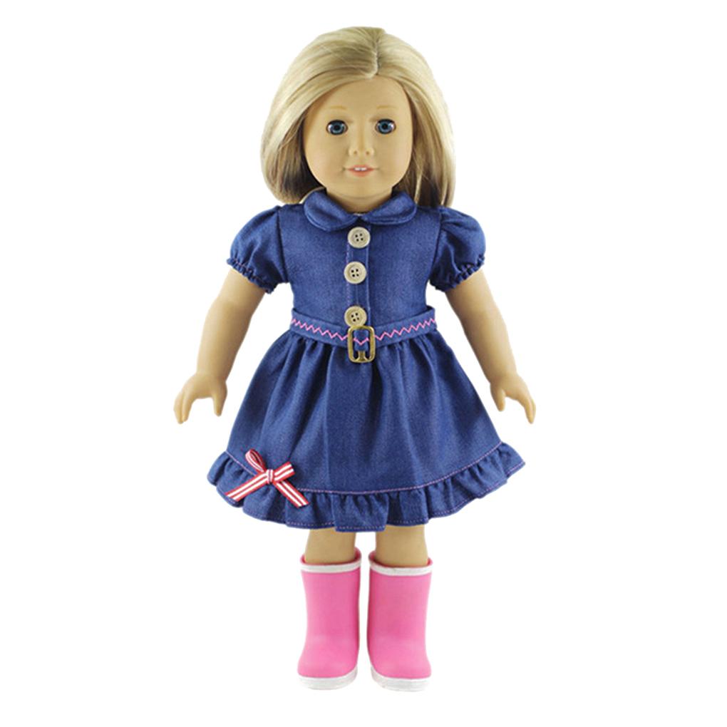 Puppe Kleid für 18 Zoll Mädchenpuppe Baby Neugeborenes Säugling Jeanskleid Kleidung Spielzeug