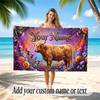 Highland Cow Theme Quick Dry Beach Towel Custom Name Text Print Large Sand Resistant Towel Beach Vacation