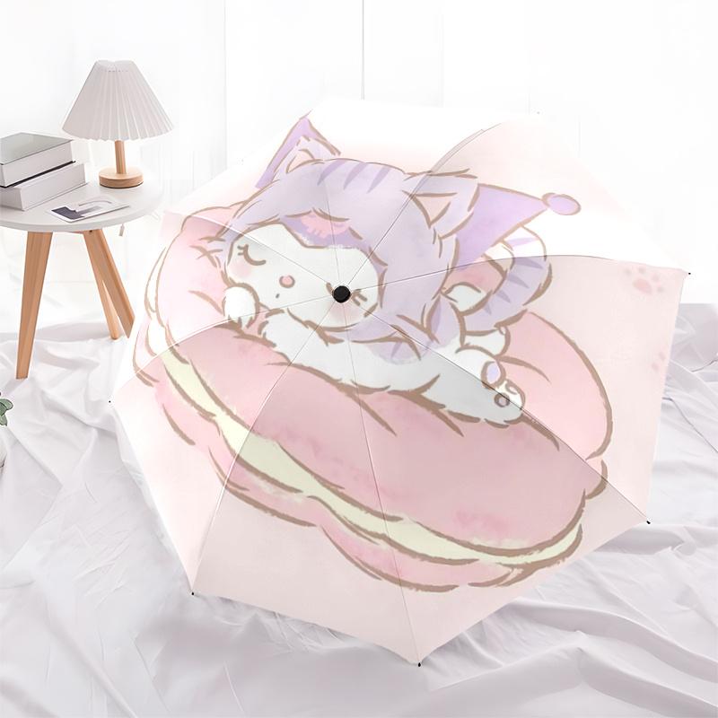 

1pc Macaron Shaped Automatic Opening/Closing Umbrella with Cute Cat Design - Perfect for Fans, Travelers, Daily Use, and Festive Gifts!A023