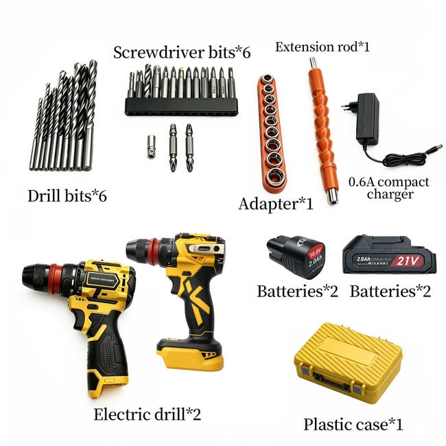 45Nm Brushless Cordless Drill Driver – Dual Drill Set with 4 Lithium Batteries, LED Light and Complete Carrying Case