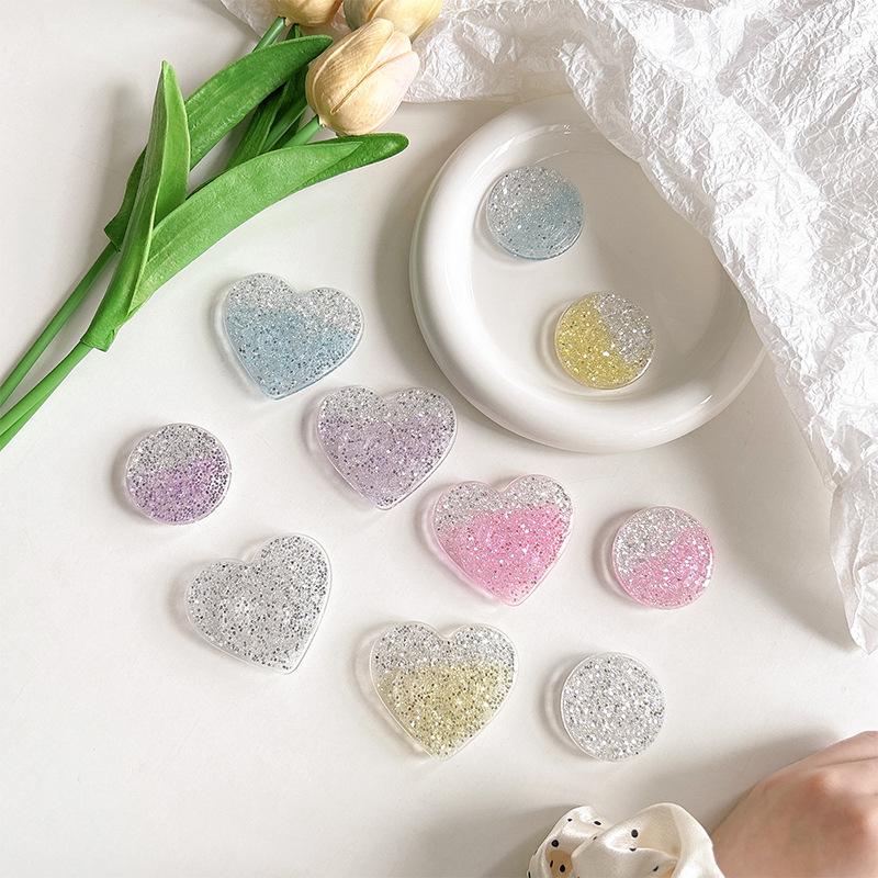 Color Love Glitter Mobile Phone Airbag Holder Wind Paste Retractable Round Lazy Ring Buckle