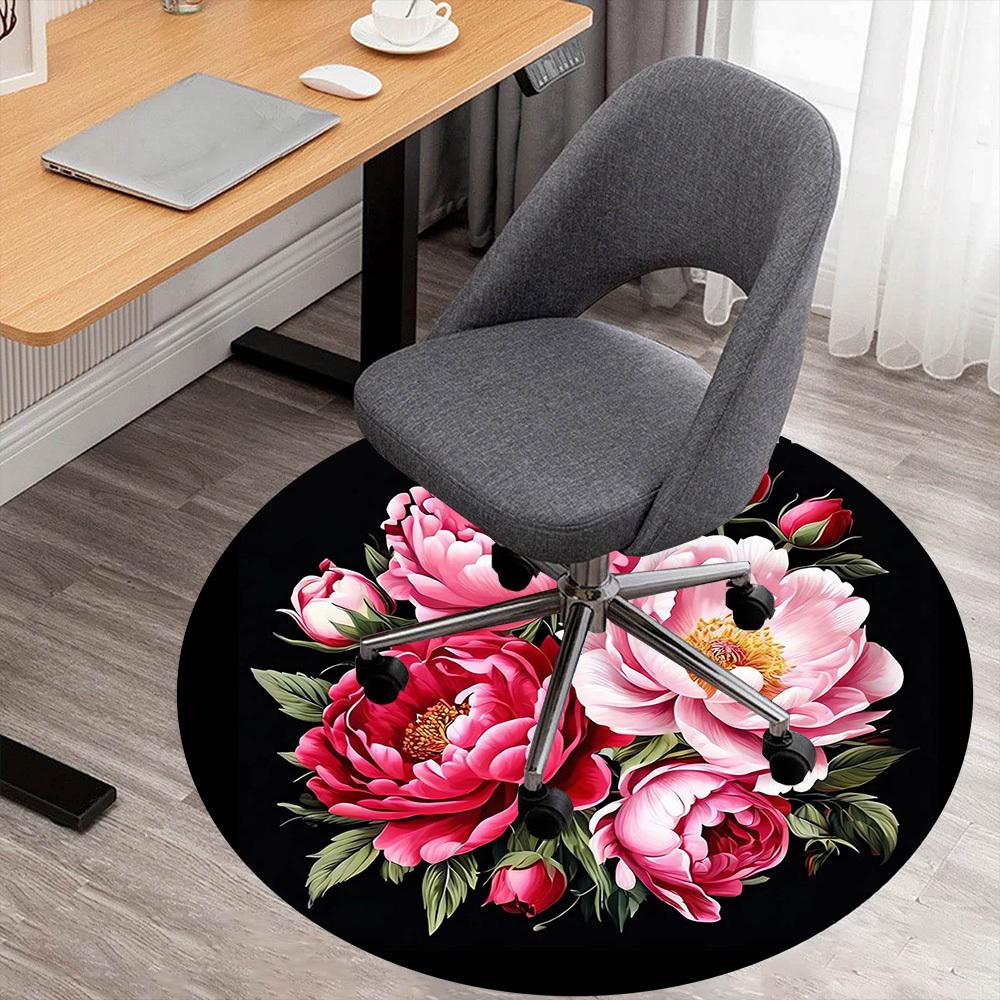 1ks Květiny Pivoňky Kulatá Podložka na Židli Koberec - Protiskluzová, Podlahová Rohožka do Kanceláře, Ložnice a Vnitřní Výzdoby -1002173