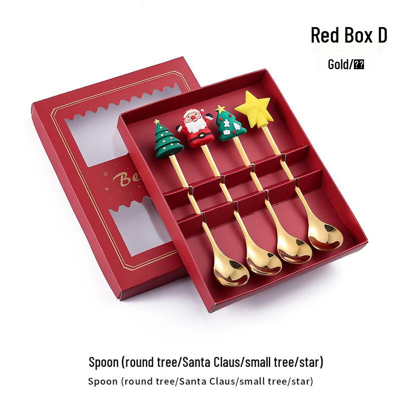 

WA Christmas Character Stainless Steel Utensil Gift Set Gold Spoon Four-Piece Set