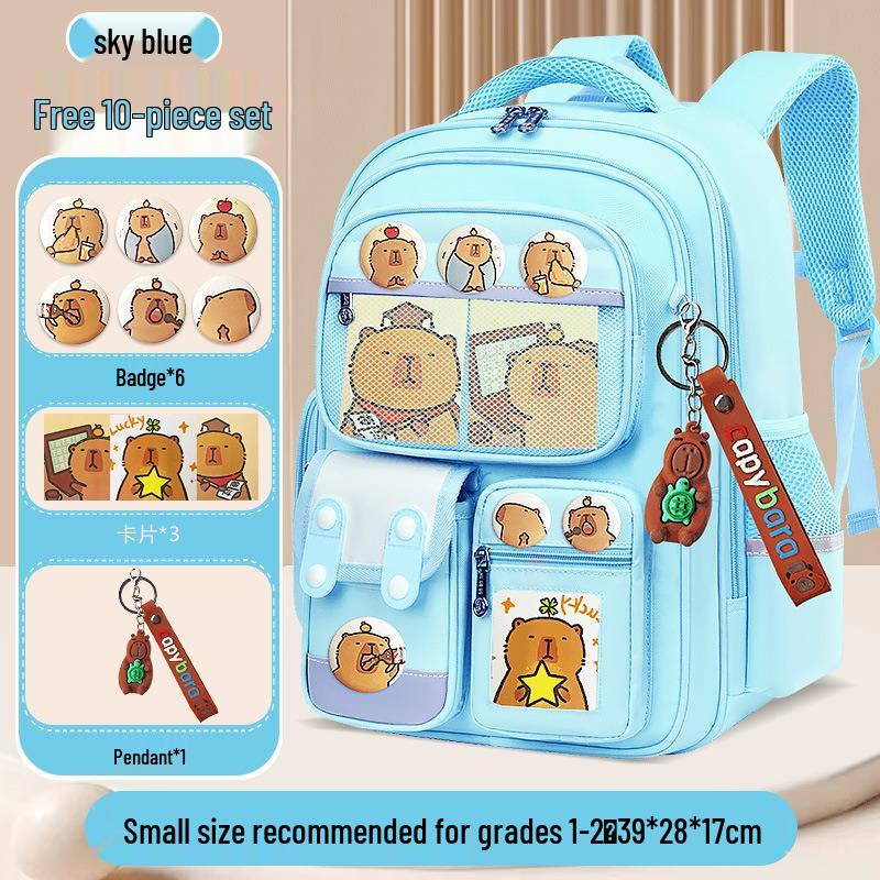 Schultasche mit großer Kapazität und Rückenstütze für Jungen im Alter von 3-6 Jahren, Capybara-Design, 1. Klasse
