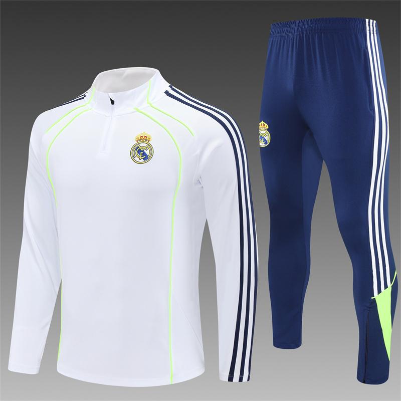 2426 Maglia Real Madrid Manica Lunga Mezza Zip Maglia da Allenamento Calcio Pre-Partita Maglia da Gara Tuta Adulto Manica Corta Bambino