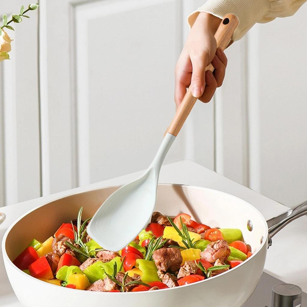 Spoon Spatula Dishwasher Safe Spoon Wooden Handle Kitchen Spatula For Kitchen Baking Mixing Scraping Serving Frying