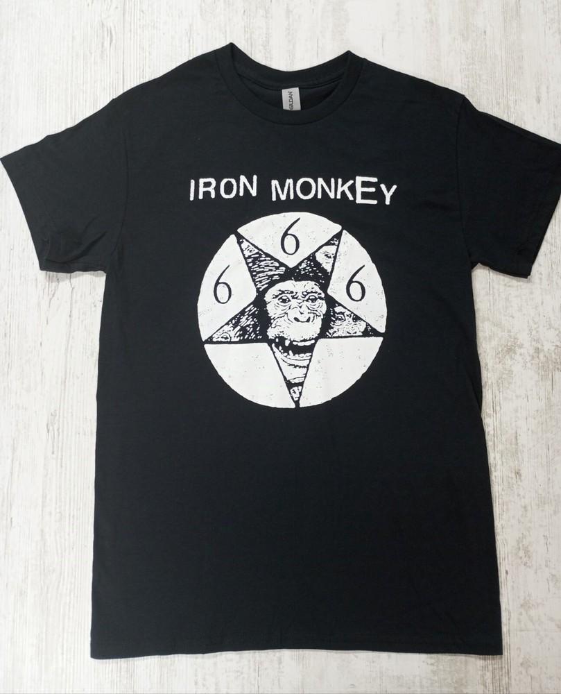Iron Monkey Sludge Metal Band Schwarzes T-Shirt mit Handgezogenem Siebdruck Unisex T-Shirt