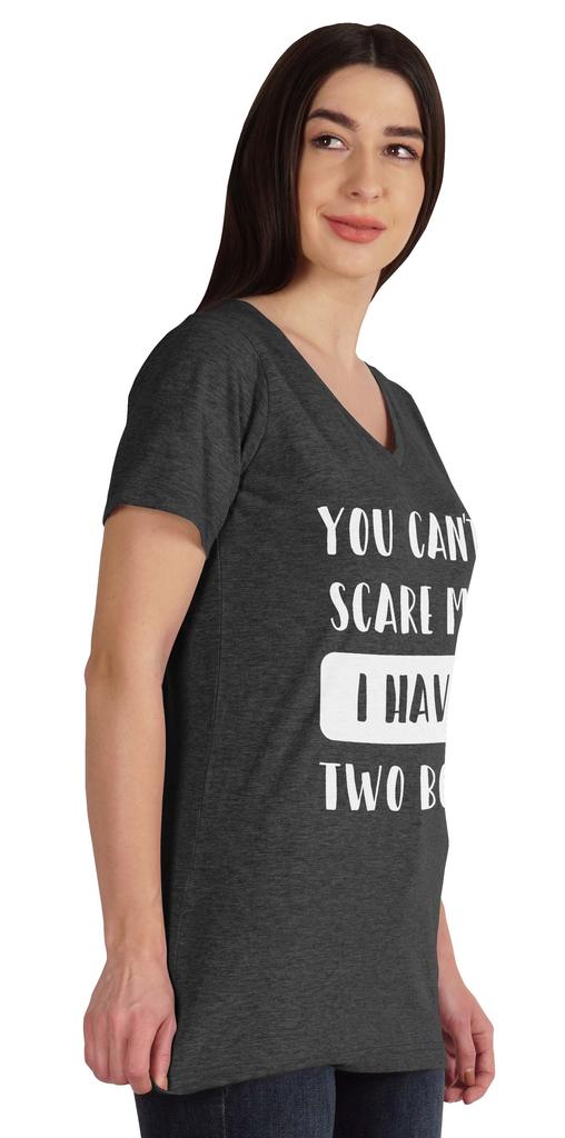 Inkmeso You Can't Scare Me I Have Two Boys Funny Graphic Mom Tshirt Cotton Top