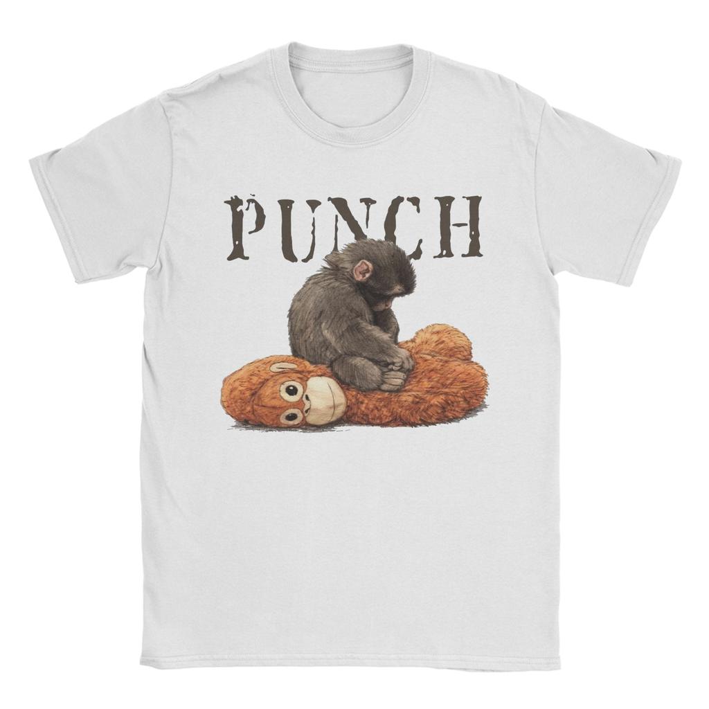 Men Women Printed Team Punch Punch the Monkey Baby Monkey Holding Plush Toy Tee T Shirt Pure Cotton Tshirts Clothes