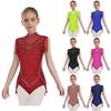 Dívčí třpytivé kamínky taneční trikot falešný rolák bez rukávů neviditelný zip vzadu průsvitná síťovina patchwork body