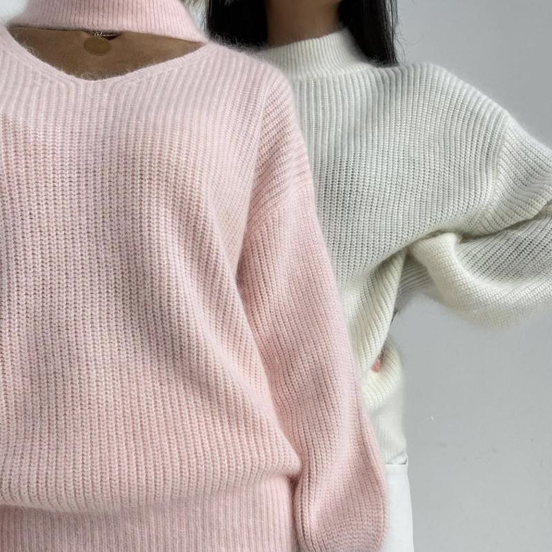 Hirsionsan Weiche Warme V-ausschnitt Pullover Frauen Elegante Candy Farbe Gestrickte Weibliche Pullover Lose Kaschmir Grundlegende Strickwaren Pullover