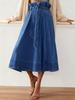 Elegant Women's Denim Skirt with Belt and Large Hem
