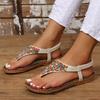 2025 Summer New Sandals Women's Flat Toe Water Diamond Herringbone Sandals Large Shoes for Women Beach Sandals