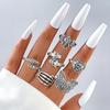 European and American punk dark butterfly skull cut-out face ring multi-piece set personality trend distressed ring set