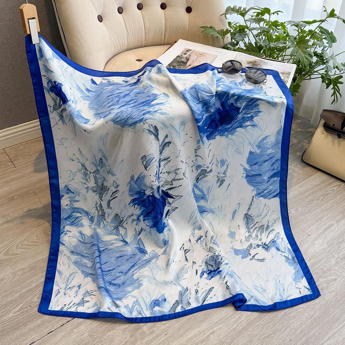 

Весенне-осенняя мода Универсальный шарф из искусственного шелка с принтом Шаль Женский декоративный платок Банное полотенце 90*90