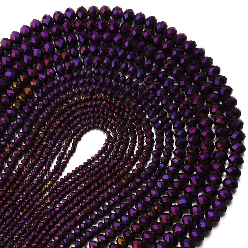 3/4/6/8/10mm Dark Purple Rondelle Austria Faceted Crystal Beads Glass Loose Beads For Jewelry Making DIY Bracelets Accessories