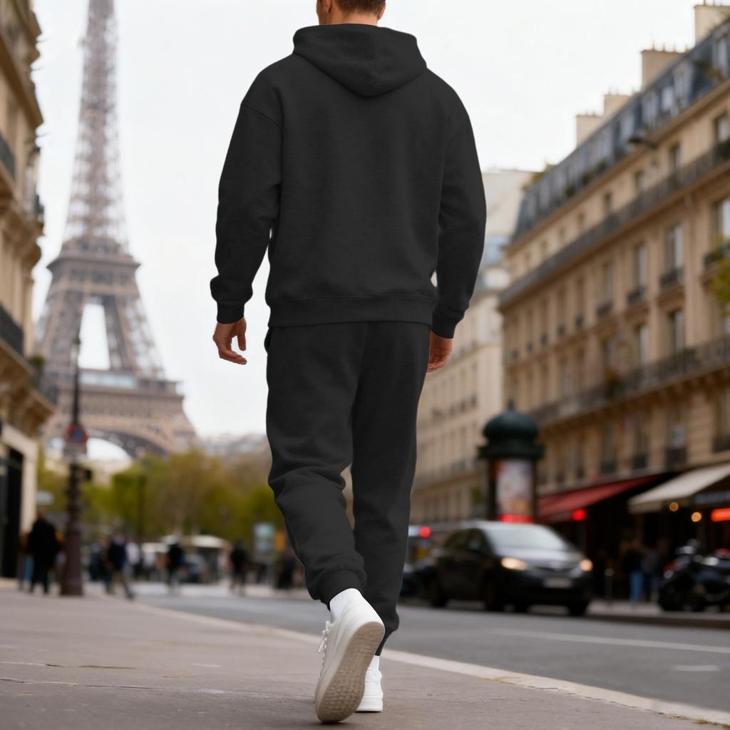 Men's Casual Sports Suit, Solid Color Hooded Sweatshirt, Waist Cinching Pants, Long Sleeved Pants, Comfortable And Warm Suit