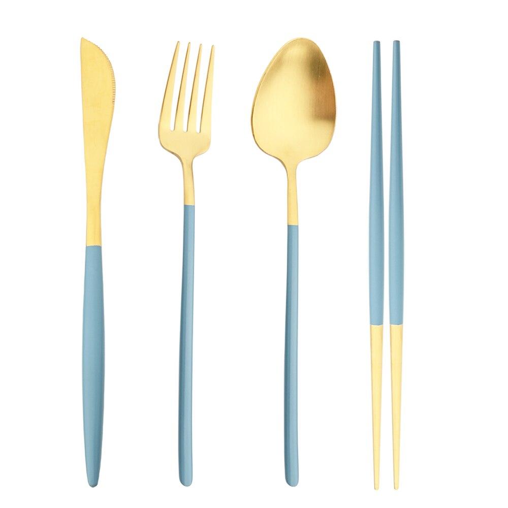 4/8/12/16 Pcs Gold 18/10 Stainless Steel Cutlery Flatware Set Matte Dinnerware Set Knives Fork Spoons Chopsticks Tableware Set