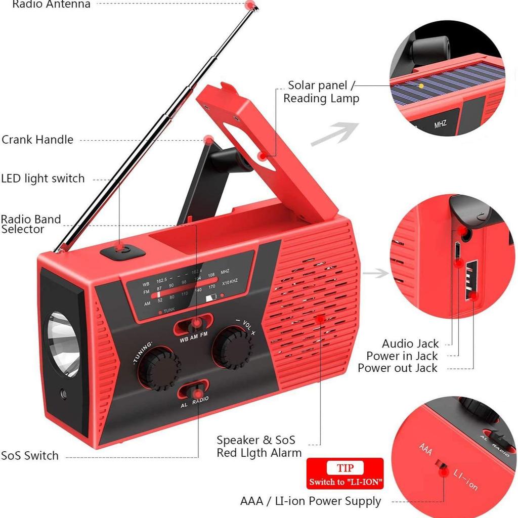 Multifunction Solar Hand-Crank Emergency Radio with Mobile Charging