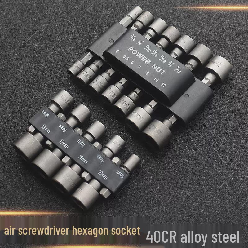 Hexagonal Handle Electric Screwdriver Set, 6.35mm Socket, Metric & Imperial, 9/14 Piece.