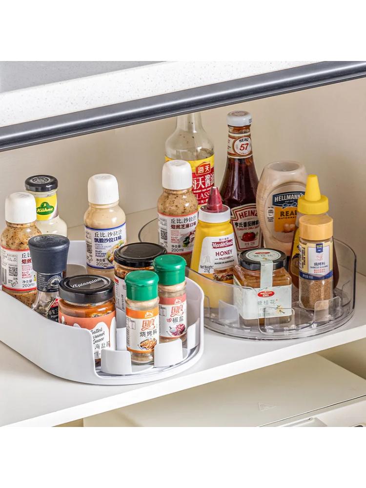 360 Rotating Refrigerator Storage Box Multifunctional Spice Organizer Simple Drink Tray for Kitchen Countertop
