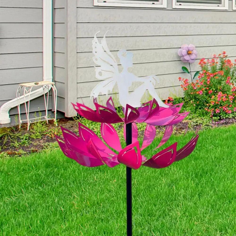 Detachable Garden Flower Fairy Sculpture Iron Art Metal Windmill Wind Spinner  Park