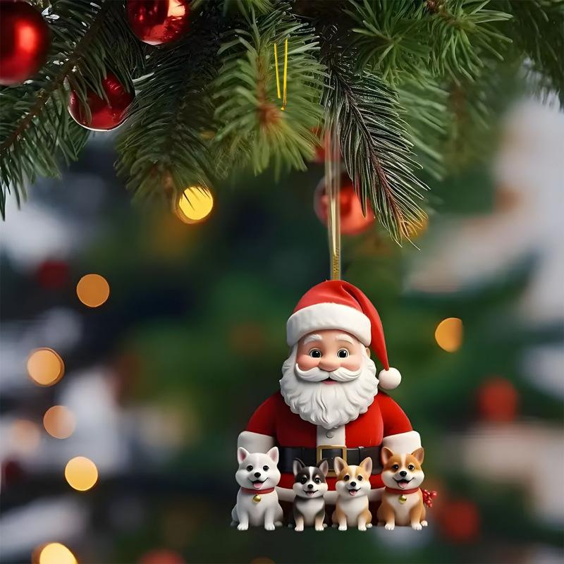 Christmas Pendant 2D Christmas Tree Pendant Flat Acrylic Xmas Tree Hanging Ornaments Cartoon Home Decor New Year Christmas Gifts