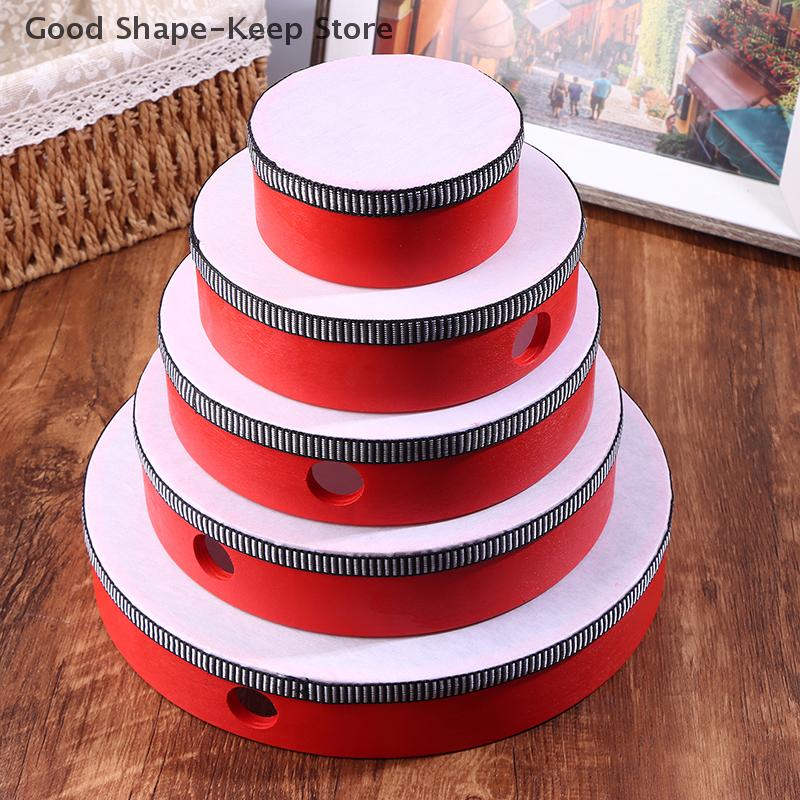 Red Kids Wooden Hand Drum Music Percussion Instrument Handheld Educational Toy for Children