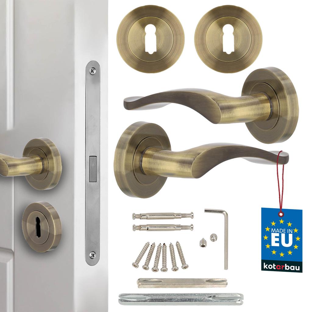 Kotarbau® Door Handle For Interior Doors Short Split Plate Patina + Key Rosette