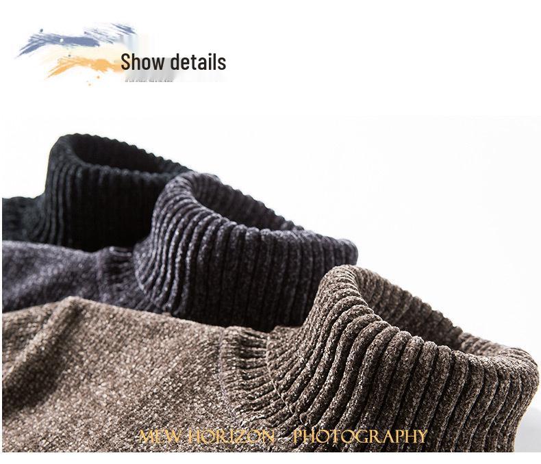 Trendy Men's High Neck Chenille Sweater - Japanese Style Loose Knit Winter Pullover