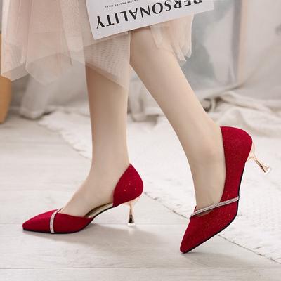 High Heels Women's Stiletto Heels 2024  Summer Fashion Pointed Toe Fairy Style All-match Side Empty Rhinestone Strap Heel Shoes