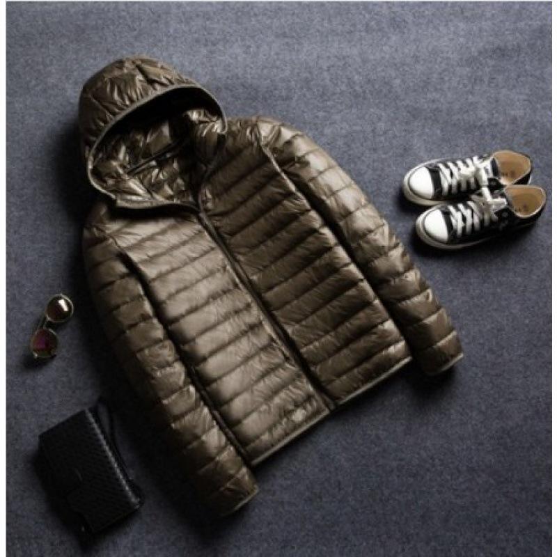 Jachetă de bumbac cu puf și glugă pentru bărbați - Palton popular ușor și subțire de iarnă, stil scurt, guler înalt, mărimi mari.