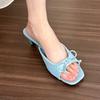 French! Sea Blue Bow Cool Slippers Women's Summer New One-word Stiletto Muller Shoes